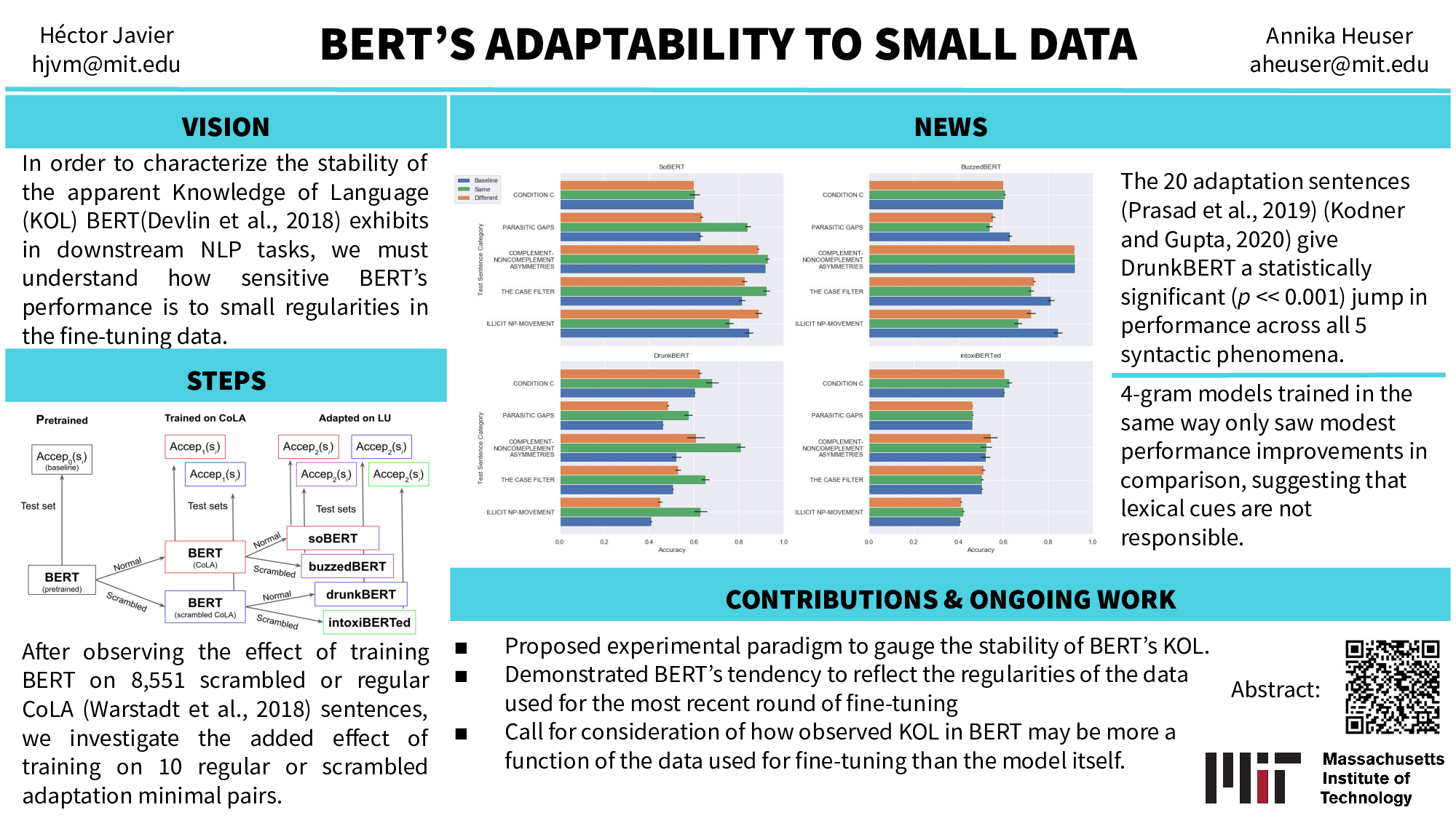 BERT's Adaptability to Small Data — BlackboxNLP 2020 poster