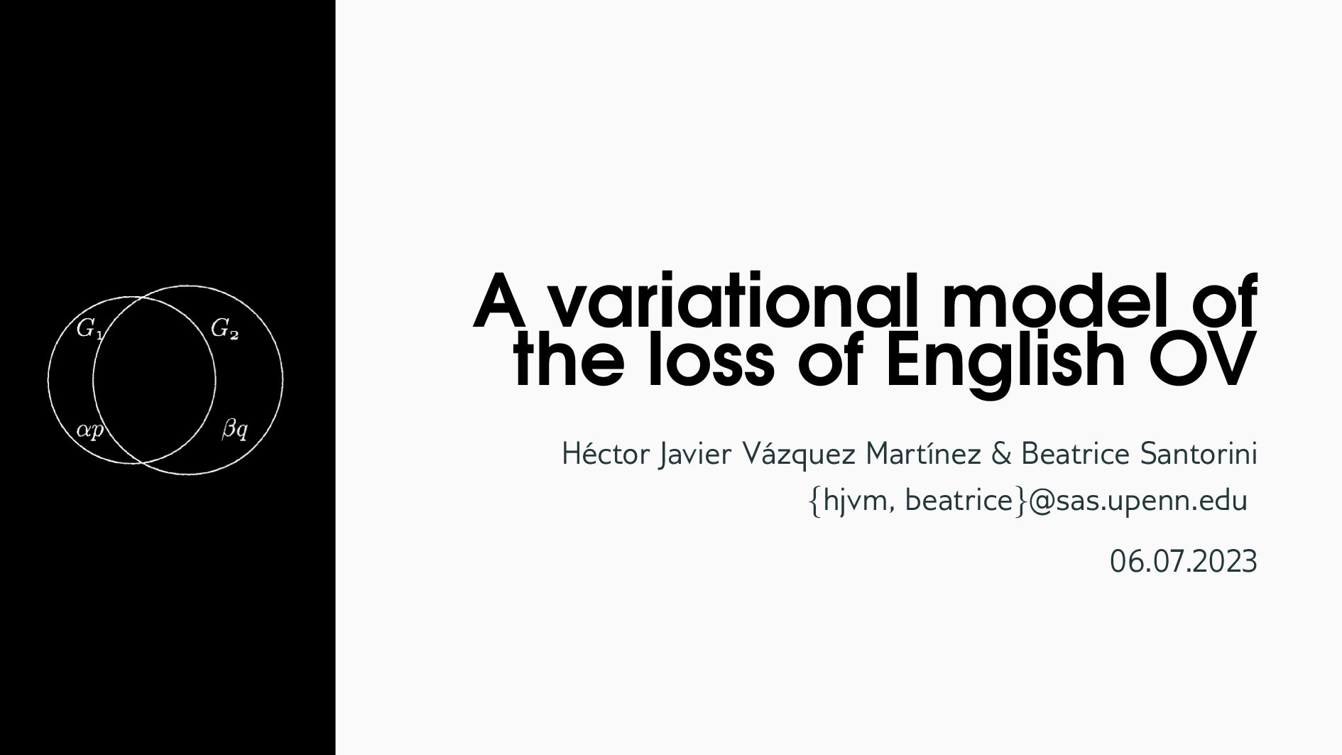 A Variational Model of the Loss of English OV — DiGS24 title slide